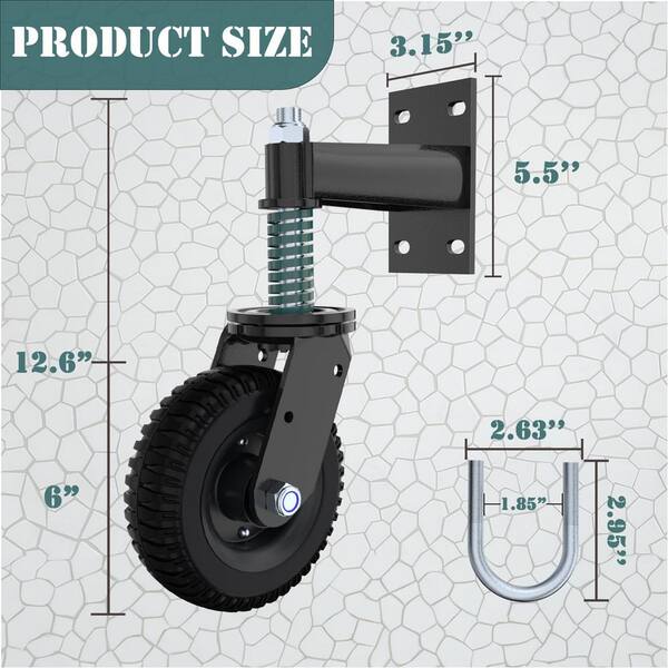 thumbnail image 2 of 6 Inch Heavy Duty Gate Wheel - Spring Loaded Caster For Wooden & Metal Fence Gates, 500lb Capacity 2 of 11