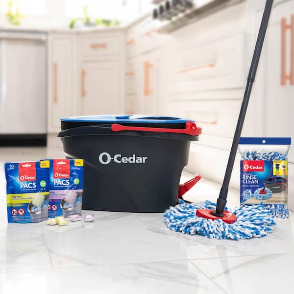 O-Cedar EasyWring RinseClean Microfiber Spin Mop & Bucket Floor Cleaning  System, Grey RinseClean Spin Mop & Bucket Cleaning System