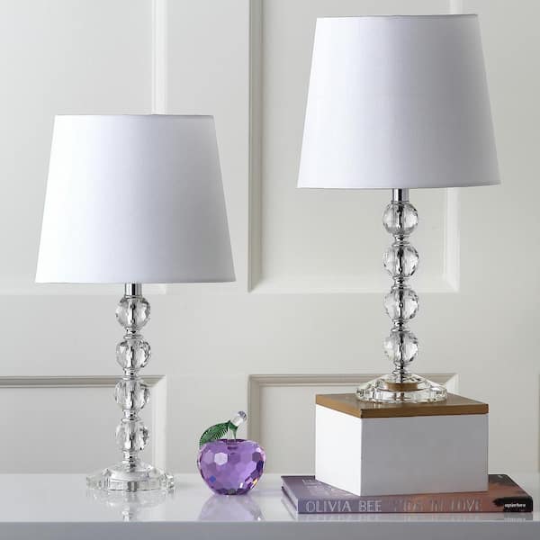 Nola 16 in. Clear Stacked Crystal Ball Table Lamp with Off-White Shade (Set of 2)