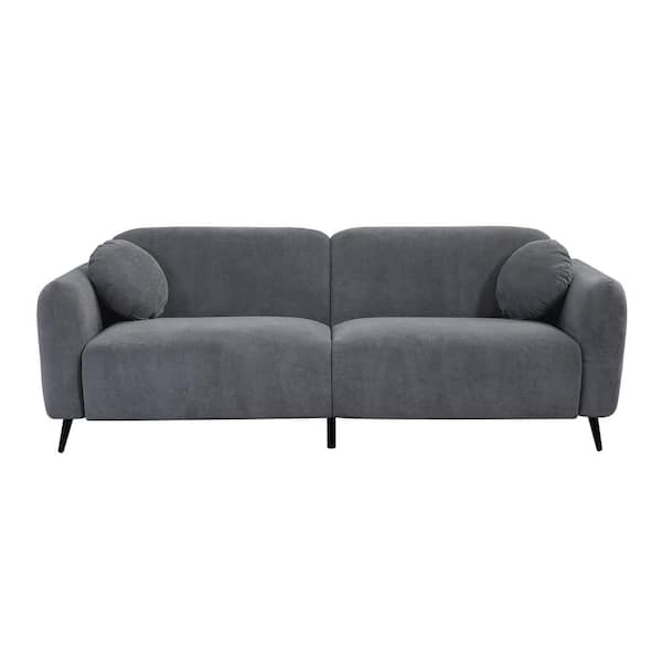 Polibi 83.9 in. Round Arm Chenille Rectangle Sofa in. Gray for Living Room, Bedroom, and Apartments
