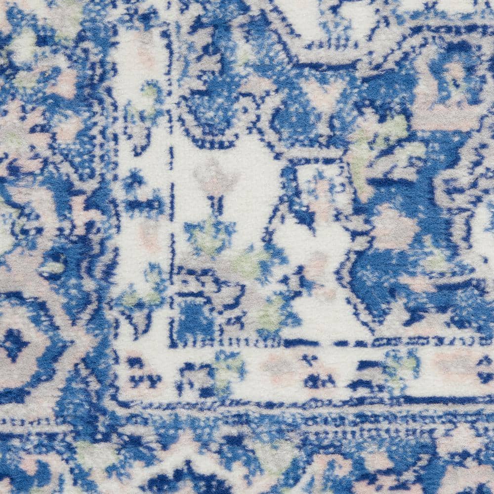 Grey Blue Floral Medallion 5' x 7' Synthetic Area Rug