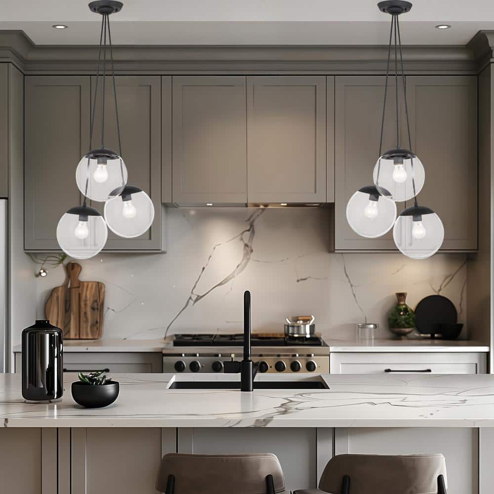 Auresa 17.88" Black Coal 3-Light Pendant with Clear Glass Shade