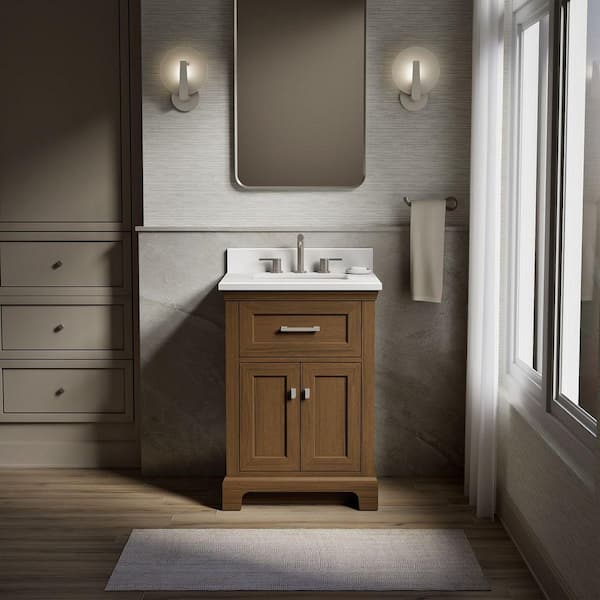 Charlemont 25 in. Draper Oak Bath Vanity with Quartz Top
