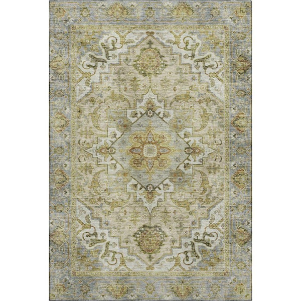 Mayfield Premium Machine Washable Abstract AMF2163 Khaki 10 ft. x 14 ft. Area Rug
