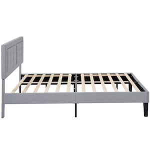 Upholstered Bed Light Gray Wood and Metal Frame Full Platform Bed with Adjustable Headboard Bed Frame