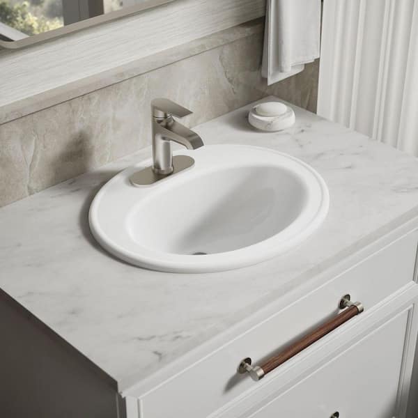 Pennington 20-1/4 in. Oval Top-Mount Vitreous China Bathroom Sink in White with Overflow Drain