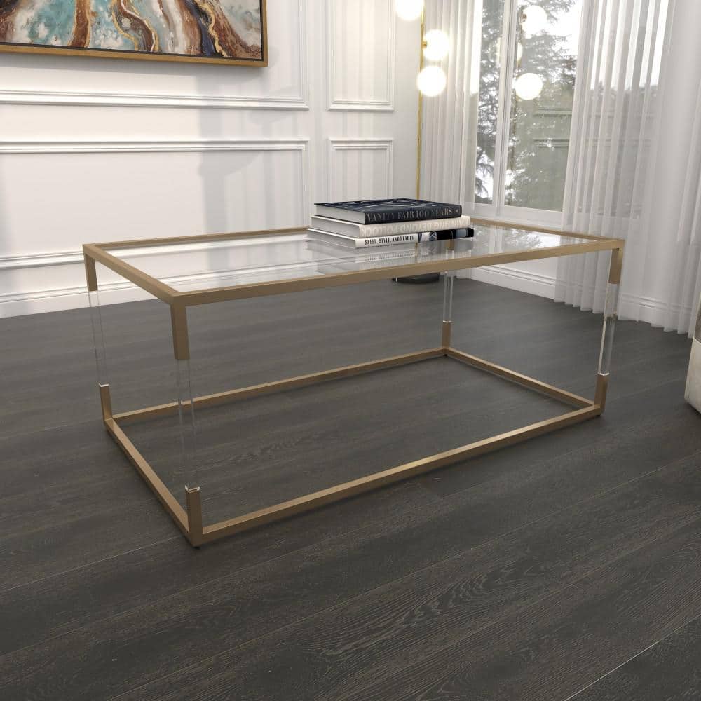 Elegant Gold and Clear Rectangular Outdoor Coffee Table with Acrylic Legs