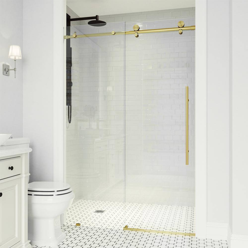 Elan E-Class 48-52" Matte Brushed Gold Frameless Sliding Shower Door with Clear Glass