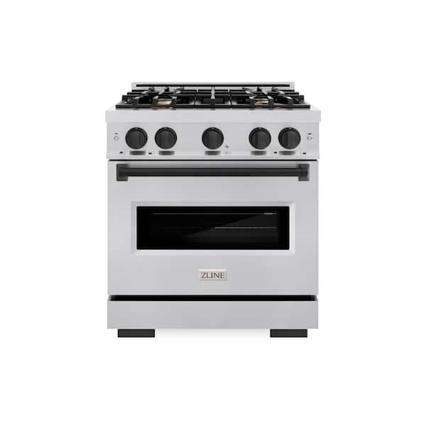 ZLINE Kitchen and Bath Classic 30 in. 4-Burner Dual Fuel Range with Convection Oven in Stainless Steel and Matte Black