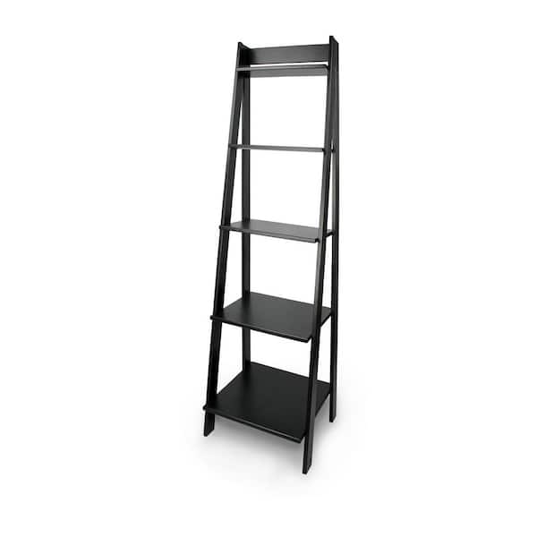 Black Wood 5 Shelf Ladder Bookcase, Stratford Black 5 Shelf Ladder Bookcase