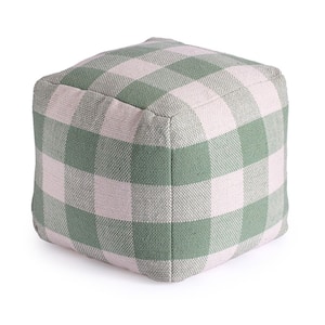 Spring Sky 20 in. x 20 in. x 20 in. Ivory and Green Pouf