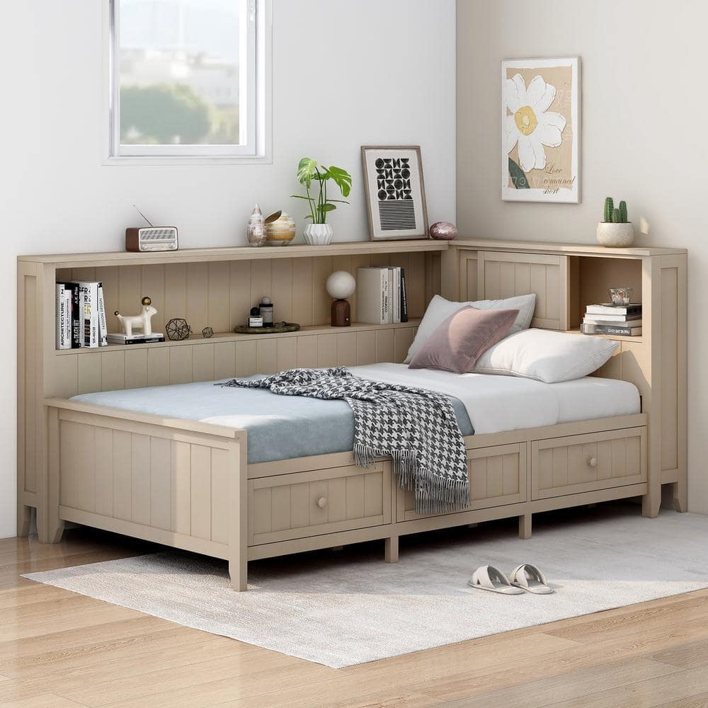 Qualler Antique White Twin Size Daybed with 3 Drawers and Storage