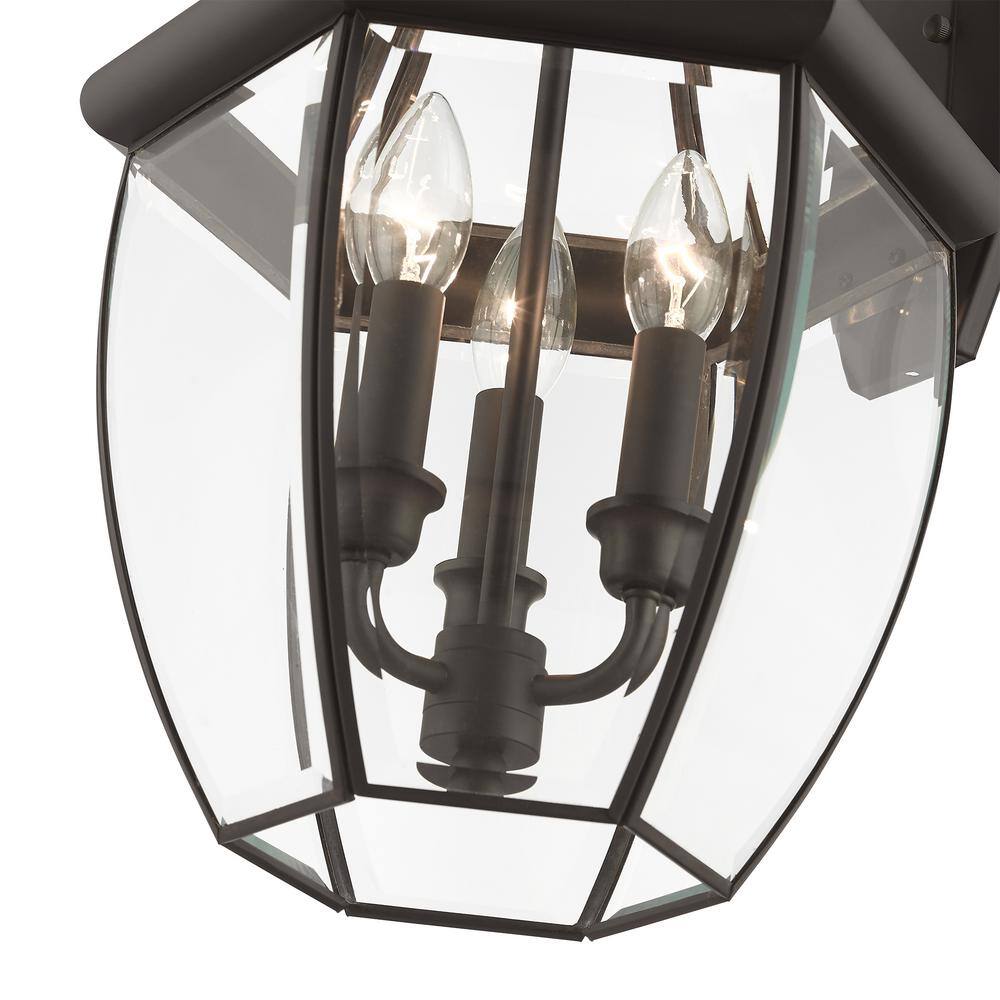Bronze 3-Light Outdoor Wall Lantern with Clear Beveled Glass