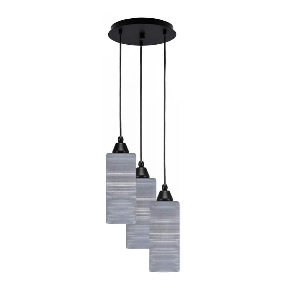 Savannah 13 in. 3-Light Matte Black Cord Pendant Light Gray Matrix Glass Sh