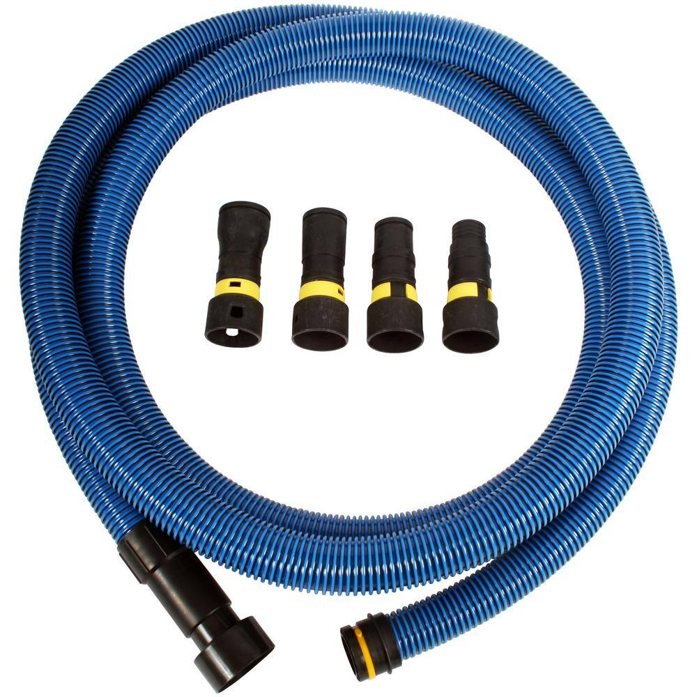 Cen-Tec Systems 95193 Antistatic Vacuum Hose and Shop Vacs with Expanded Multi-Brand Power Tool Adapter Set, 16 ft, Blue