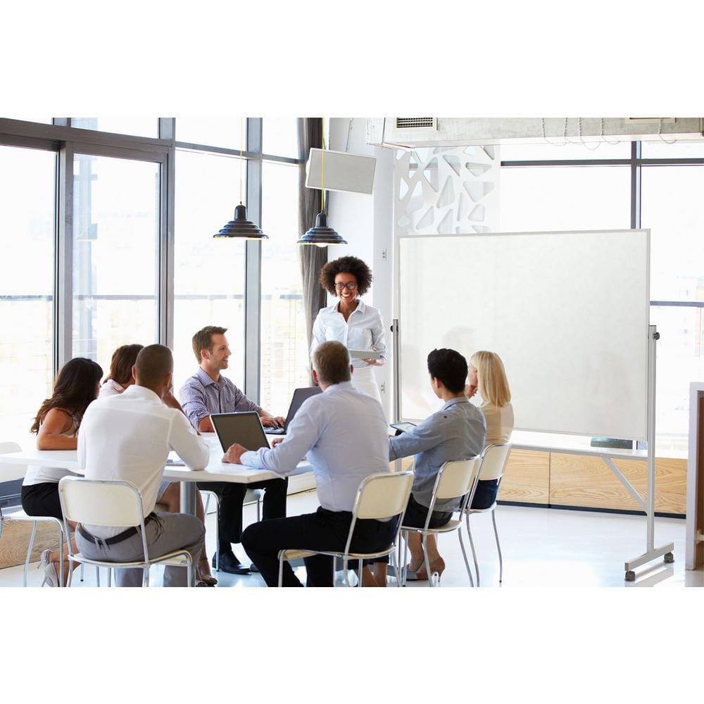 72" x 48" White Aluminum Frame Reversible Mobile Whiteboard
