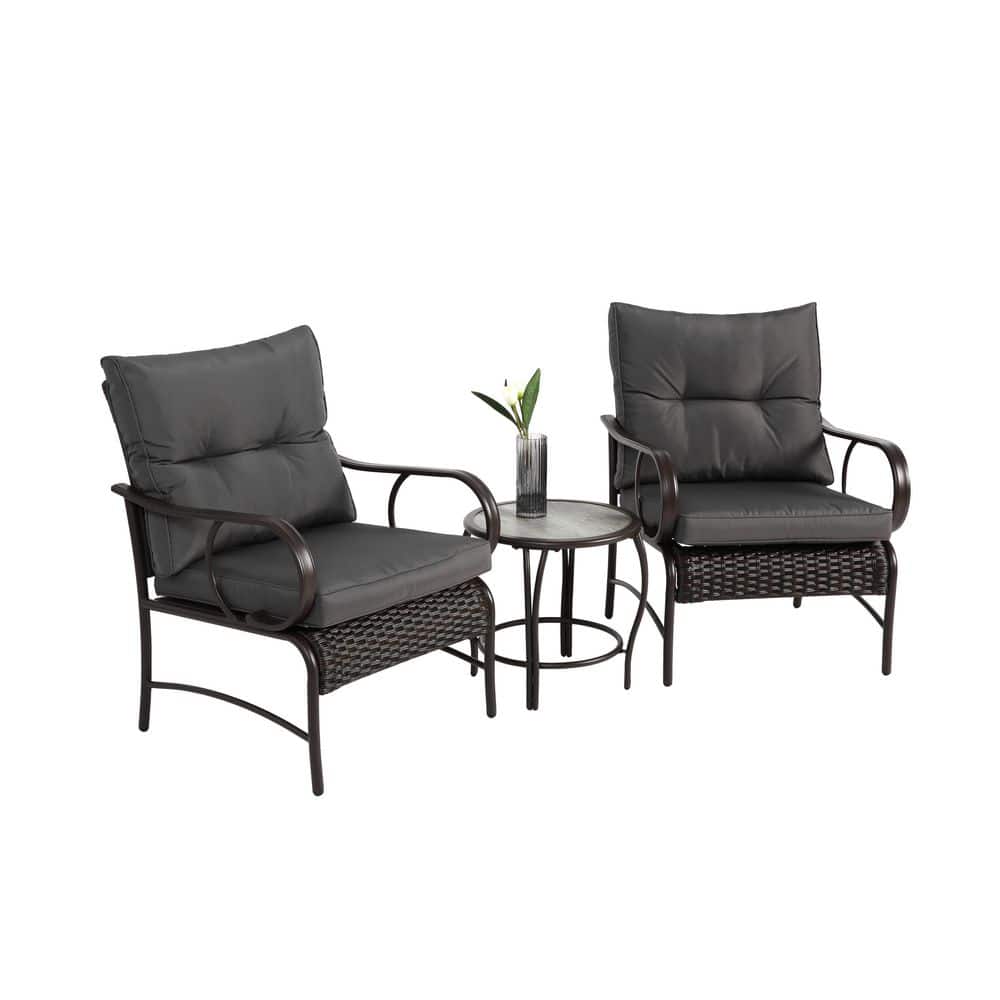 Modern 3-Piece Outdoor Wicker Patio Conversation Set Rattan Chair and Coffe