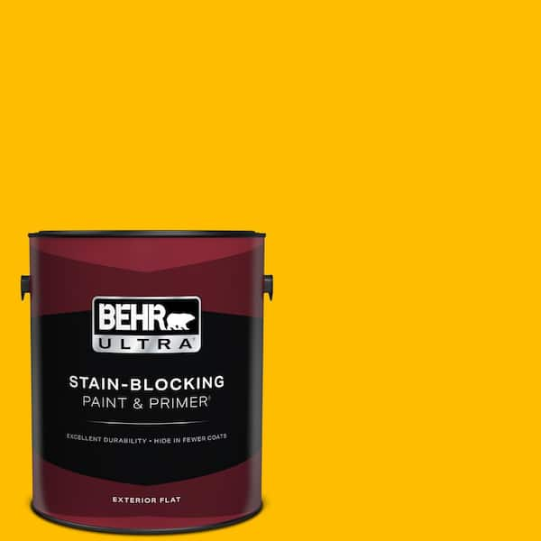 BEHR ULTRA 1 gal. #340B-7 Empire Yellow Flat Exterior Paint & Primer