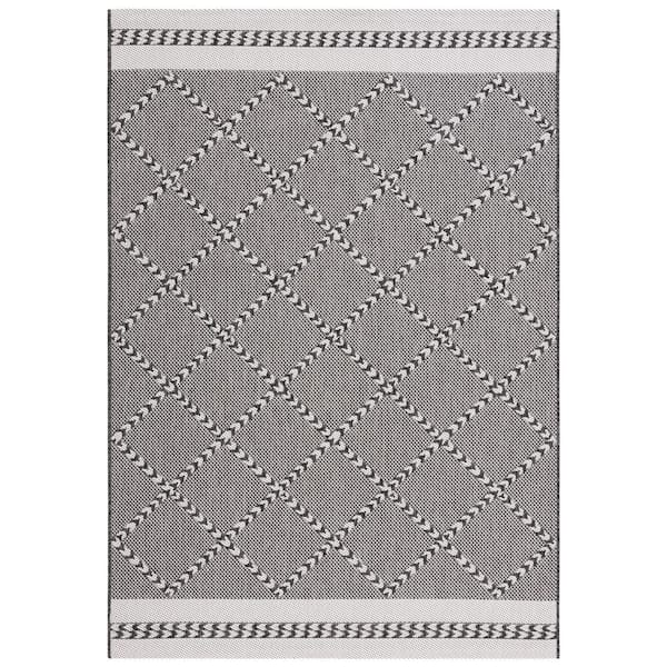 Courtyard Black/Ivory 4 ft. x 6 ft. Border Diamond Indoor/Outdoor Area Rug