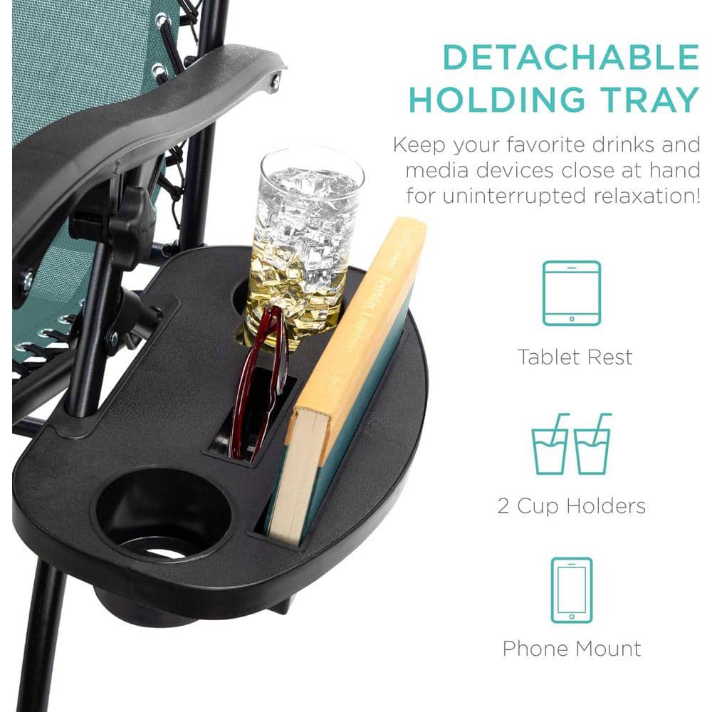 Forest Green Adjustable Zero Gravity Patio Lounger with Cup Holders