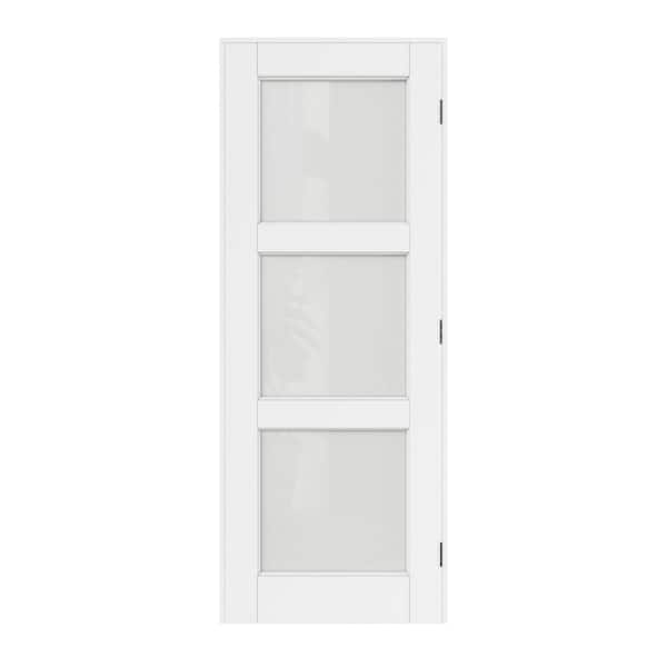 ARK DESIGN 32 in. x 80 in. 3-Lite Frosted Glass Left White Solid Core Glass Single Prehung Interior Door with Quick Assemble Jamb