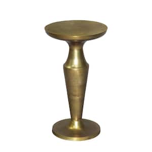 15 in. Antique Brass Round Aluminum Accent Side End Table with Pedestal Base