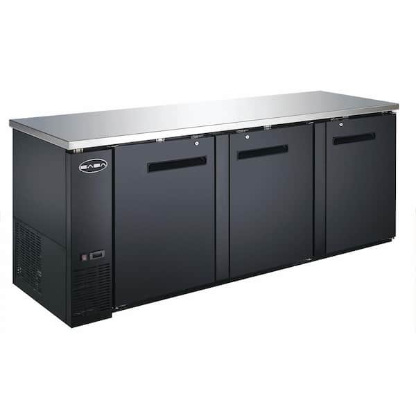 SABA 90.5 in. W 32 cu. ft. Commercial Solid Door Under Back Bar Cooler Refrigerator in Stainless Steel/Black Finish