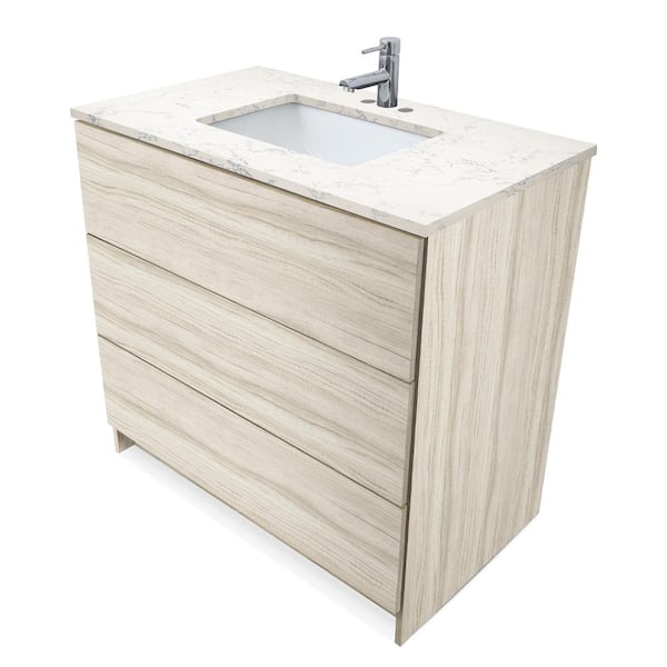 Ella Element 36 in. x W x 22 in. D x 35 in. H Bath Vanity in Light Oak with Lyra White Quartz Top
