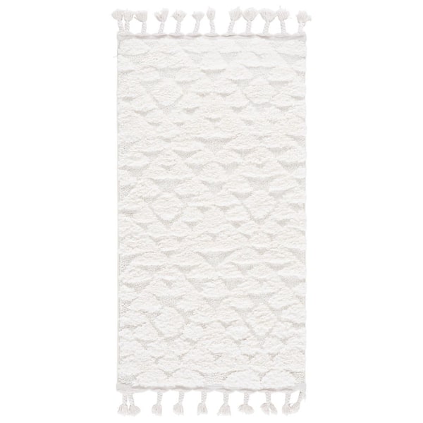Moroccan Tassel 2 ft. x 4 ft. Ivory Geometric Accent Rug
