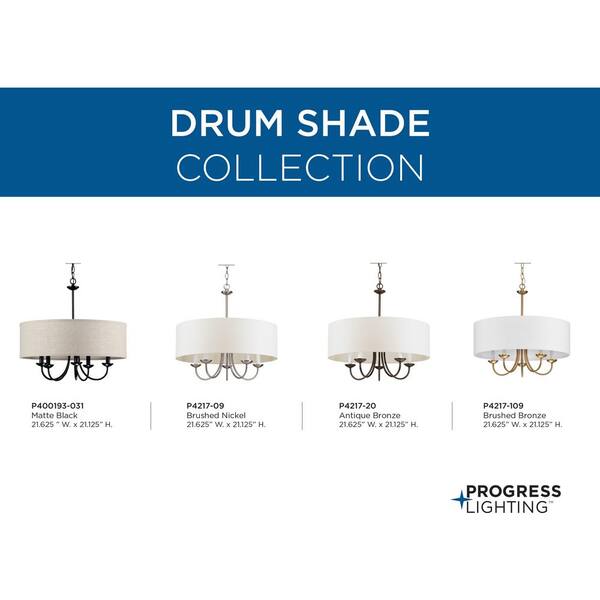 Progress Lighting Drum Shade 5-Light Brushed Bronze Traditional Chandelier