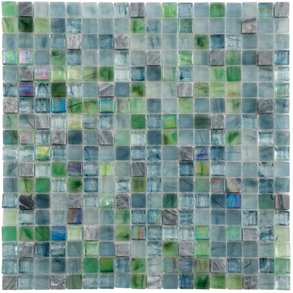 Apollo Tile Mingles 4" x 6" Glossy Stone Blue and Green Glass Mosaic Uniform square Wall and Floor Sample Tile 0.13 sq. ft./1-Pack