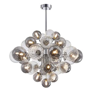 18-Light Chrome and Smoky Glass Bubble Chandelier with No Bulbs Included