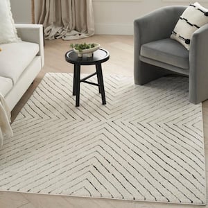 Cozy Modern Ivory Black 8 ft. x 10 ft. Abstract Contemporary Area Rug