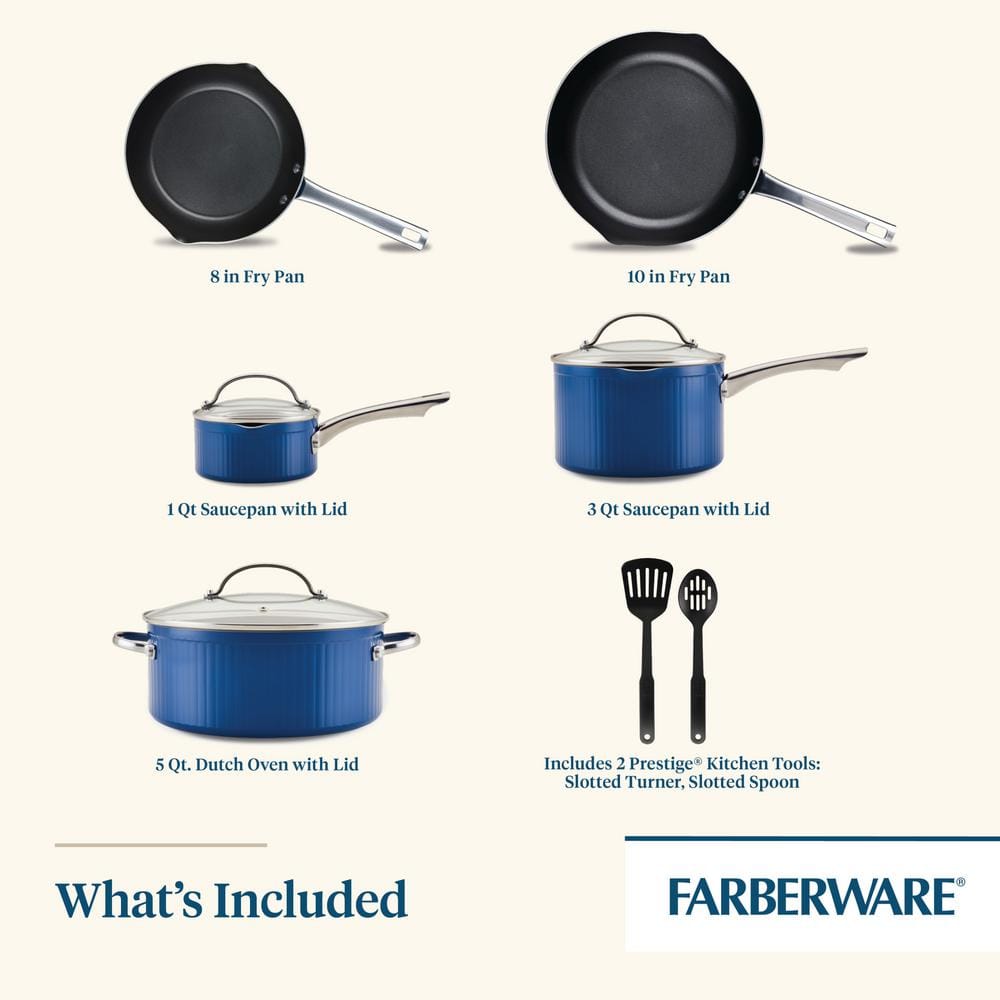Blue Aluminum Nonstick 10-Piece Cookware Set with Utensils