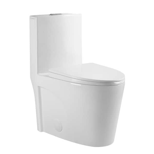 Whatseaso 12 in. Rough-In 1-piece 1.1/1.6 GPF Dual Flush ERound Toilet in White, Seat Included