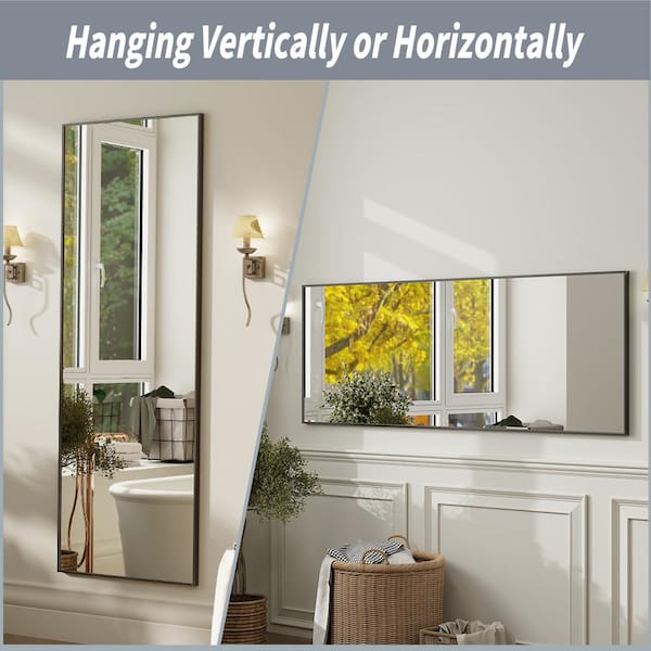 20 in. W x 64 in. H Rectangular Black Aluminum Alloy Framed Full Length Mirror Wall Mirror