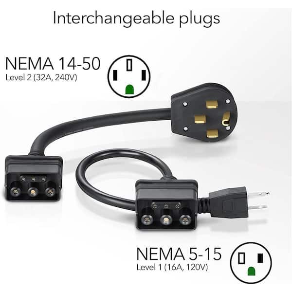 LECTRON Level 1/Level Tesla Charger (12A/32A) with Dual Plugs (NEMA 5-15   14-50) Compatible with All Tesla Models TSL-Uni-16-32ANN The Home  Depot