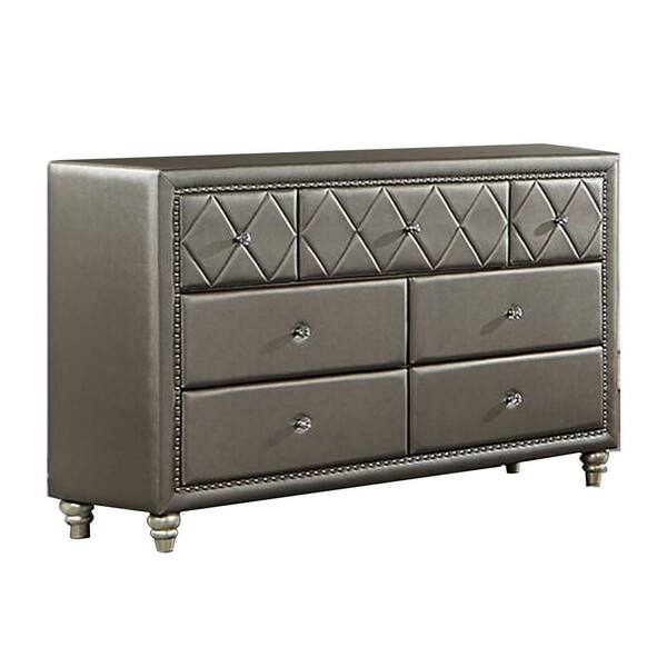 Benjara Champagne and Gray 7-Drawer 59 in. Wide Dresser Without Mirror