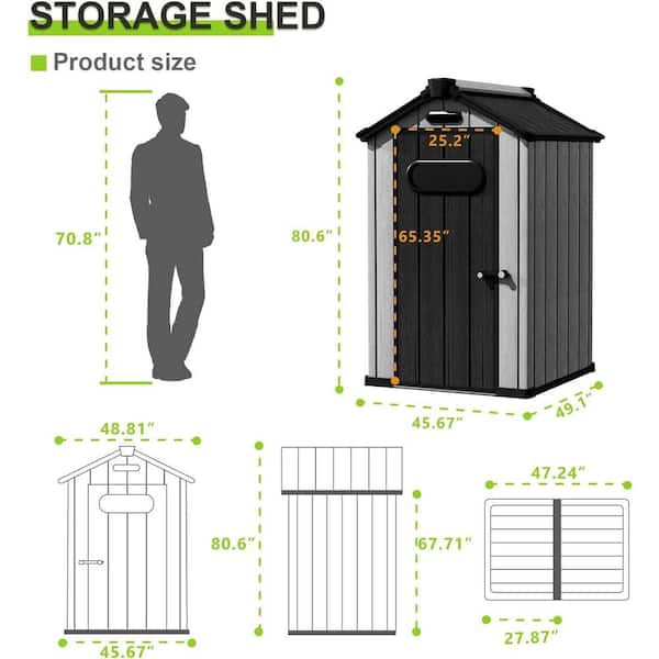 4 ft. W x 3.8 ft. D Outdoor Storage Plastic Shed with Floor and Lockable  Door for Patio Lawn and Garden (16 sq. ft.)