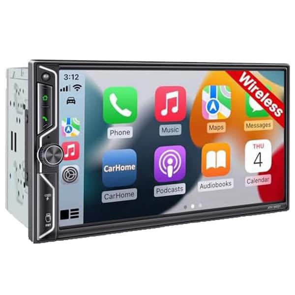 7 in. QLED Touchscreen Double Din Car Stereo with Dash Cam Backup Camera Wireless CarPlay Android Auto Bluetooth