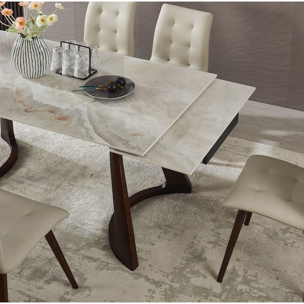 Clihome Modern Brown Sintered Stone 63 in. Extendable Trestle Base