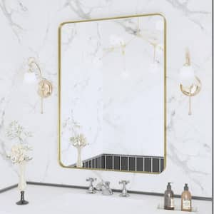 22 in. W x 30 in. H Rectangular Framed Wall Mounted Bathroom Vanity Mirror in Brushed Gold