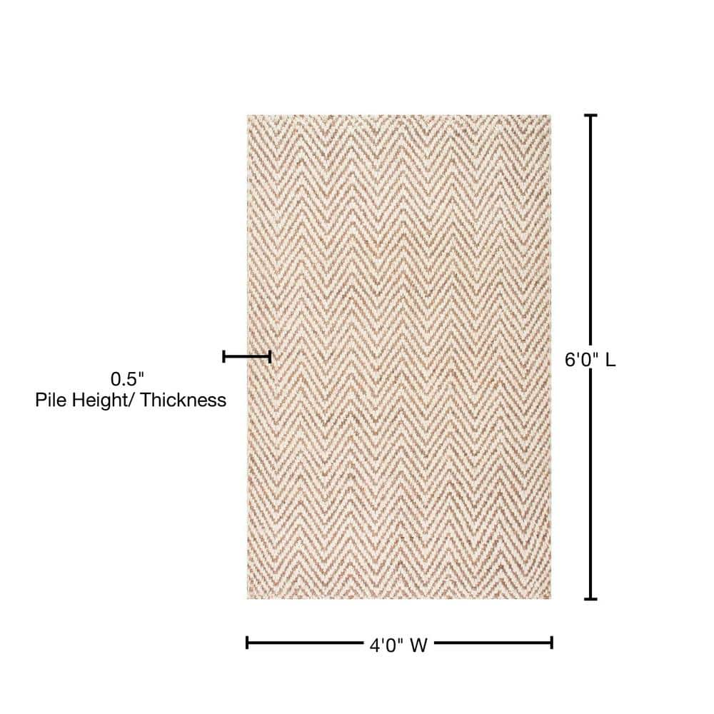Handmade Off White Chevron Jute 4' x 6' Rug
