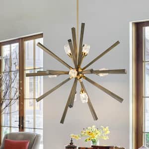 40.2 in. 8-Light Gold wooden Dimmable Sputnik Chandelier Sphere Chandelier with Glass Shades
