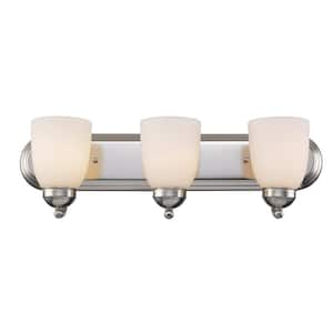 Reed 24 in. 3-Light Brushed Nickel Bathroom Vanity Light Fixture with Frosted Glass Shades