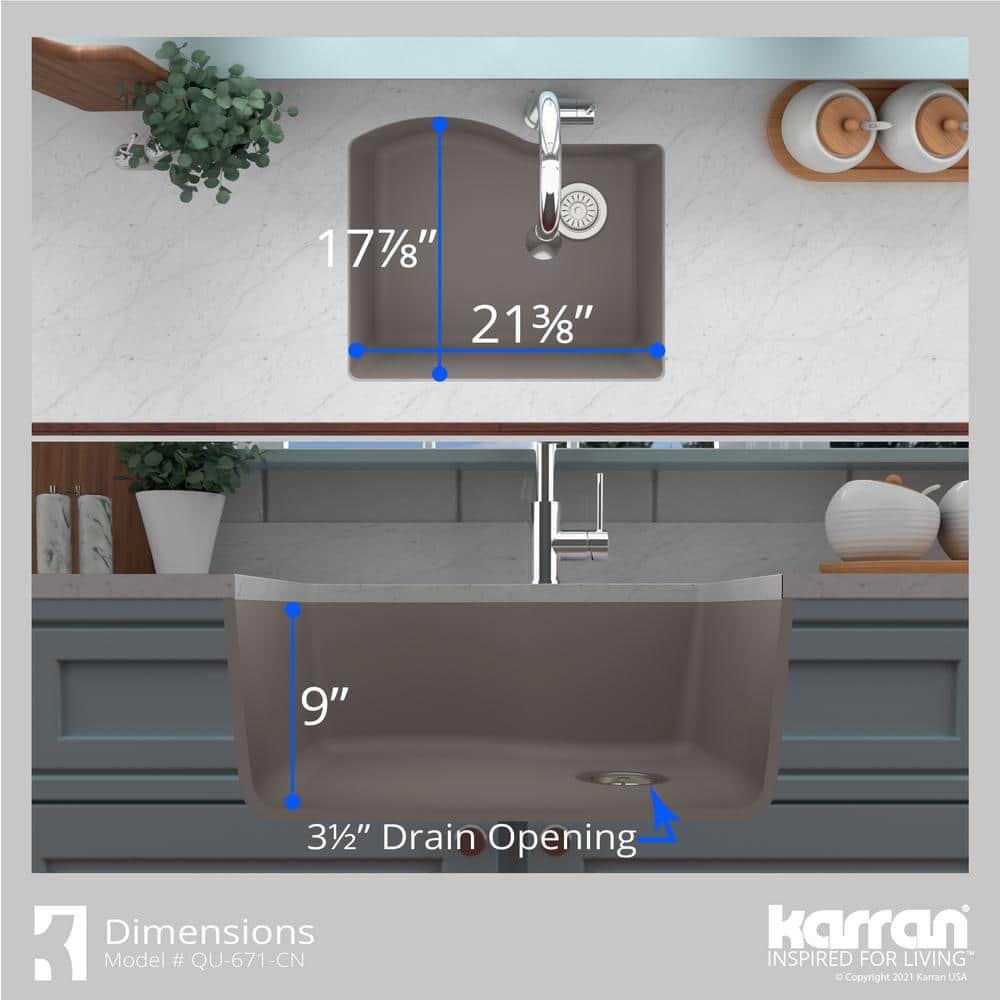 Karran 24" Concrete Quartz Single Bowl Kitchen Sink