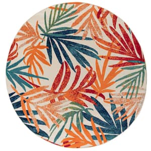 Oasis Floral Multi-Color 8 ft. Round Indoor/Outdoor Area Rug