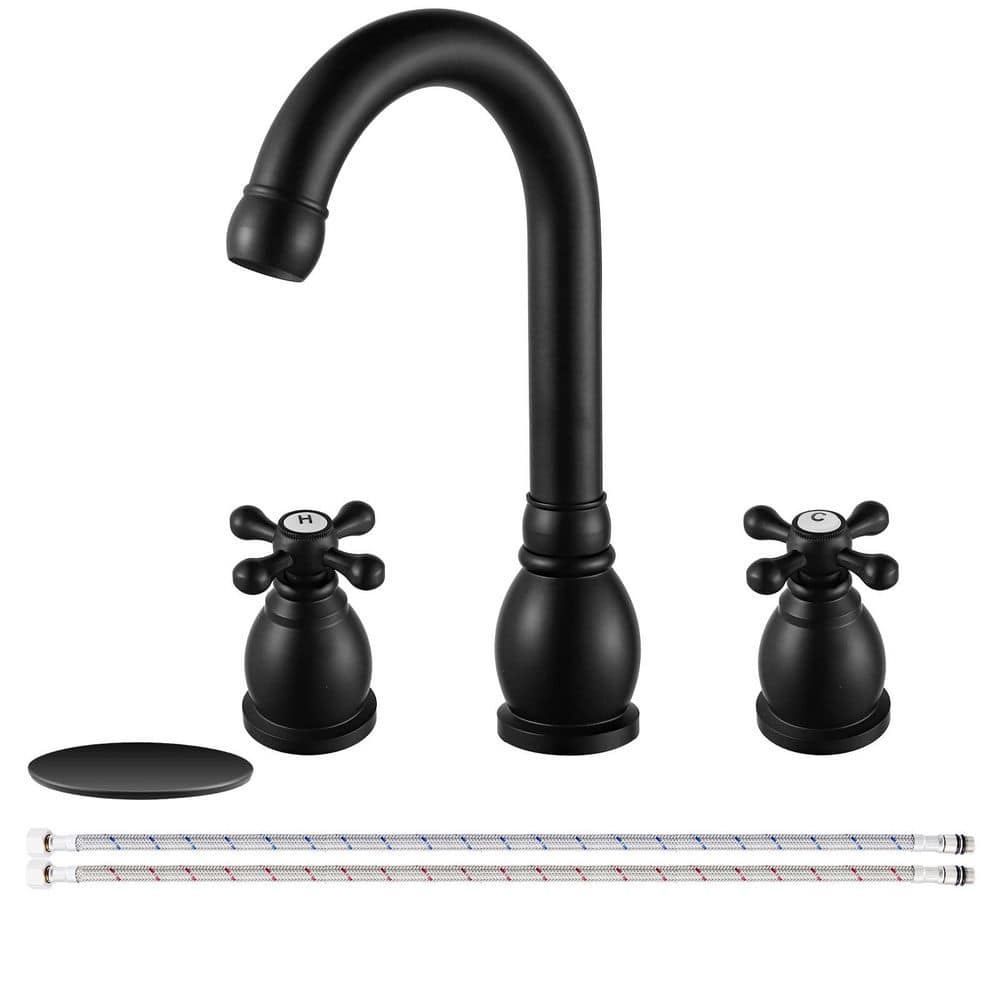 Double Handles 8 in. Widespread Bathroom Faucet 3-Hole Sink Faucet with Pop-Up Drain in Matte Black price history on PriceWatchPro