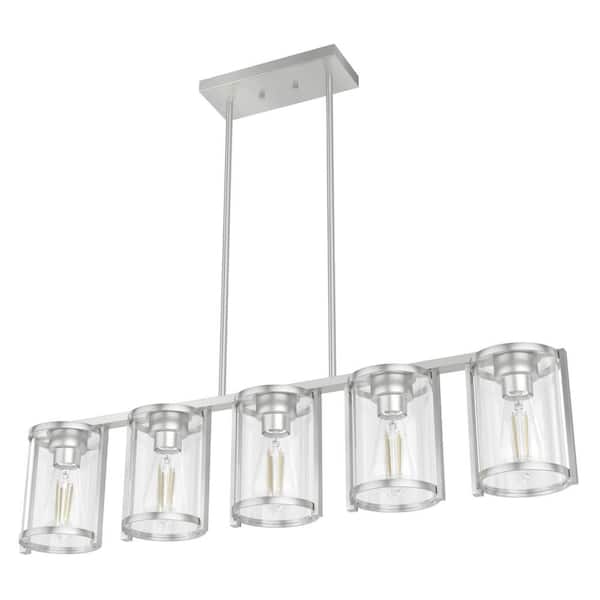 Hunter - Astwood 5-Light Brushed Nickel Linear Chandelier with Clear Shades Dining Room Light