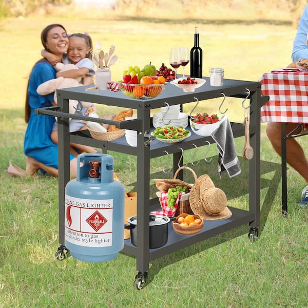 domi outdoor living 3 Solid Shelf Outdoor Grill Cart Table with